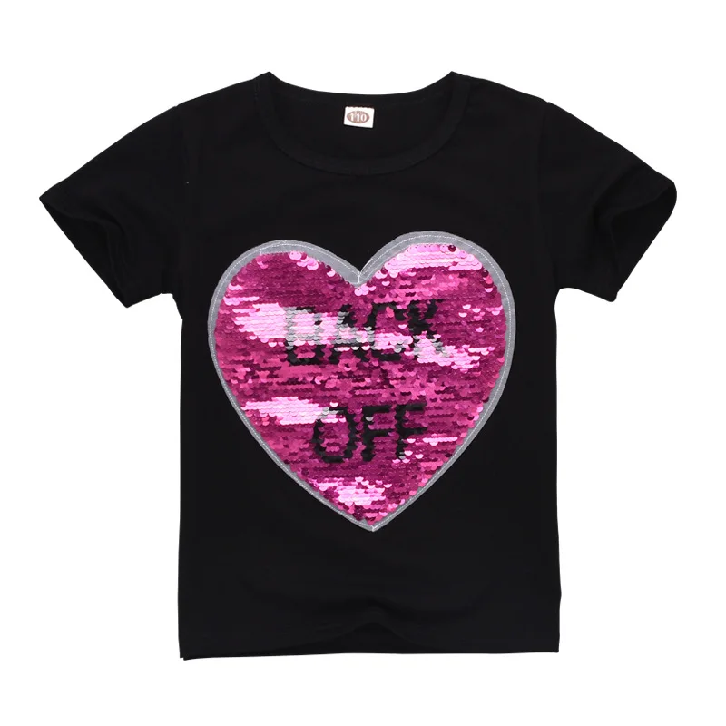 

Teenager Girls Clothing T Shirt Kids Discoloration Sequined T-shirt Cat Girls Tops White Shirts for Girls Children Clothing 3-14