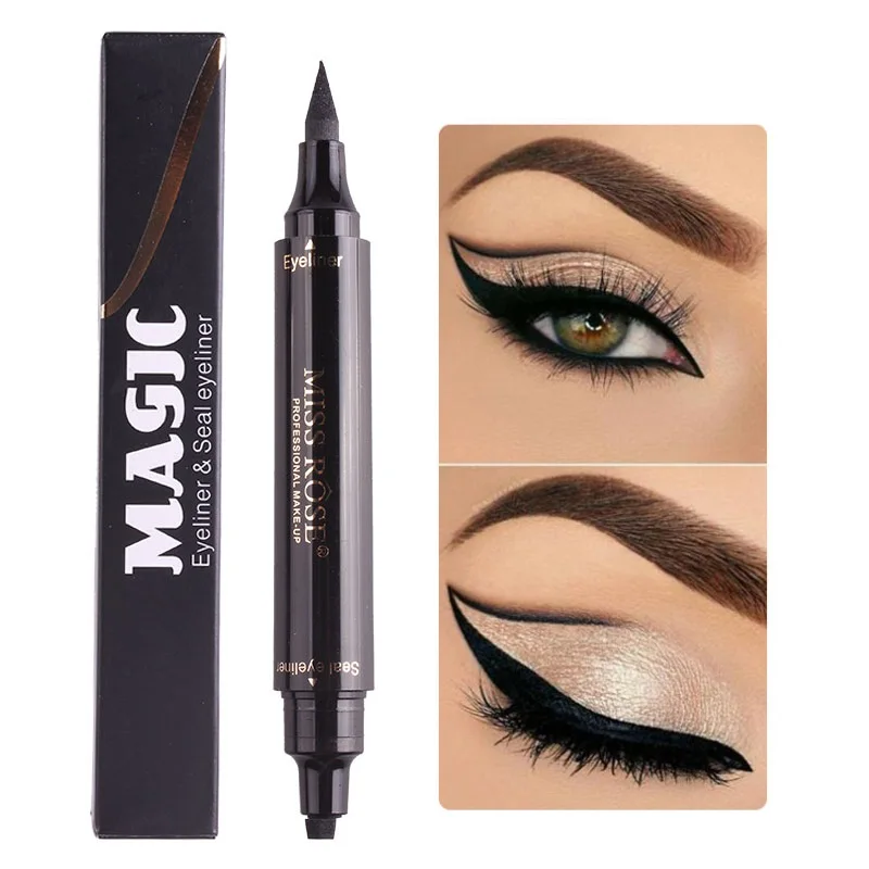 

Miss Rose Fashion New Double-ended Eyeliner Liquid Make Up Pencil Waterproof Black Makeup Stamp Eyeliner Pen Professional Hot