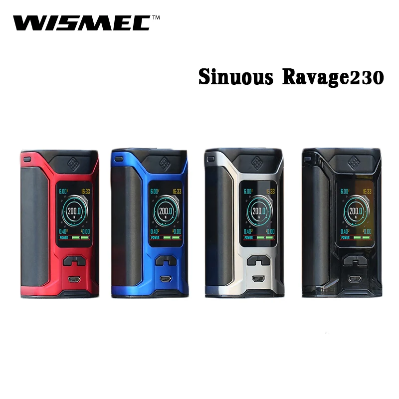 

Wismec Sinuous Ravage230 200W Box Mod Powered by Dual 18650 Cells