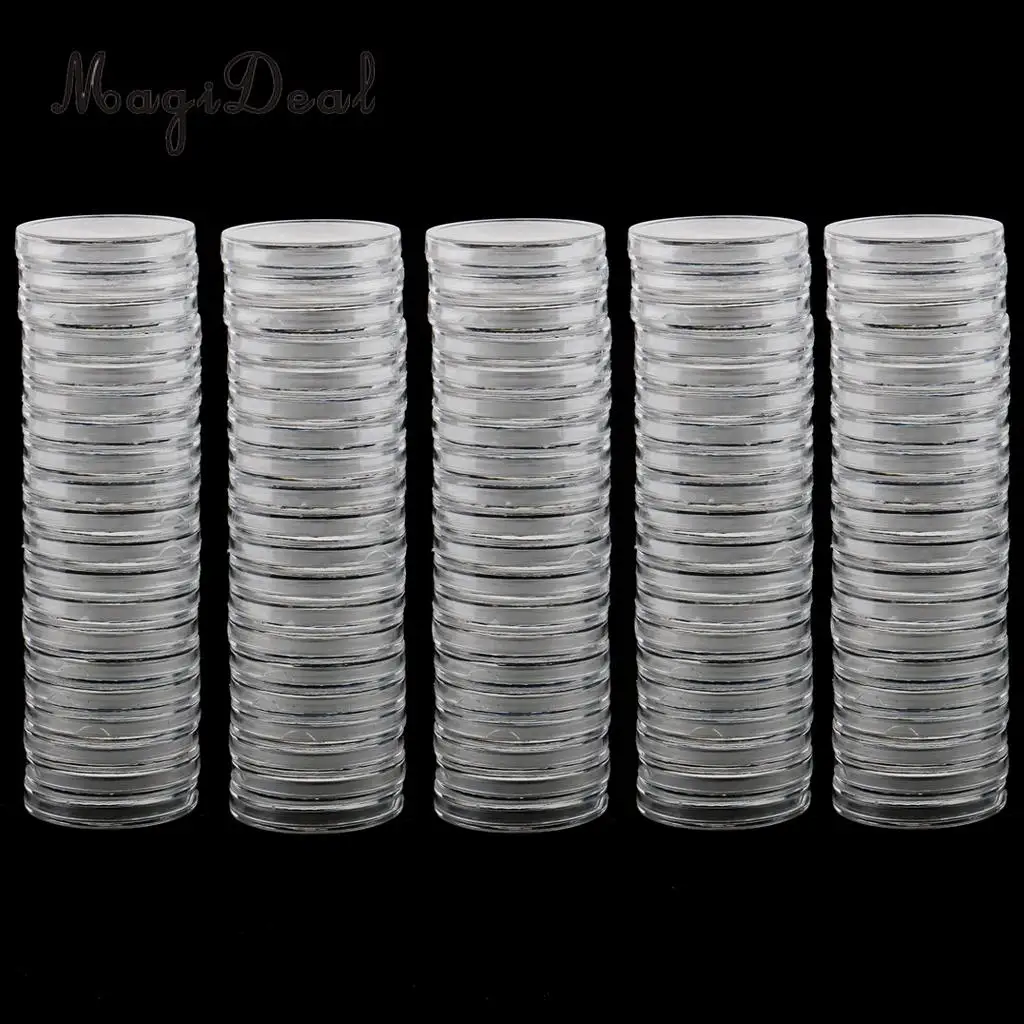 200pcs 30/38mm Plastic Clear Round Coin Case Capsule Storage Holder Containers