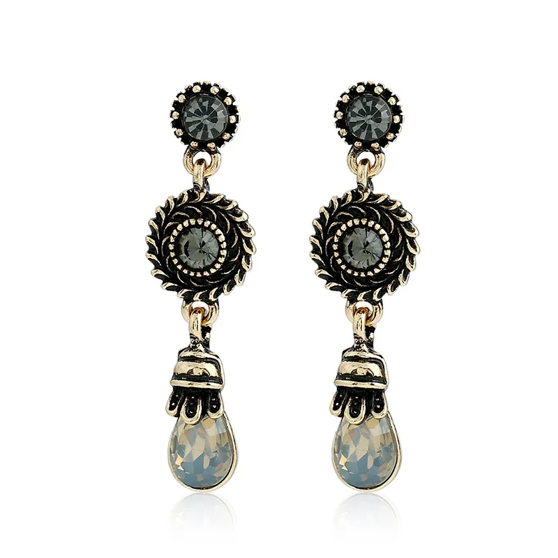 

fashion Bohemia Vintage Ancient silver alloy earring Drop of water Pendant Rhinestone long Earrings For women jewelry gift