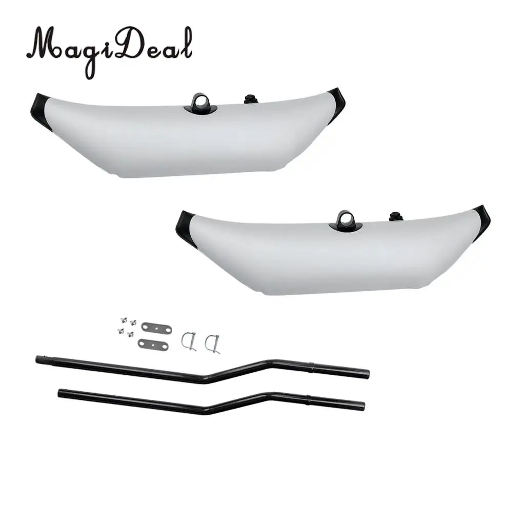 

MagiDeal 2x Heavy Duty White PVC Kayak Canoe Standing Inflatable Outrigger Stabilizer Water Float with 2 Pole Mount Accessories