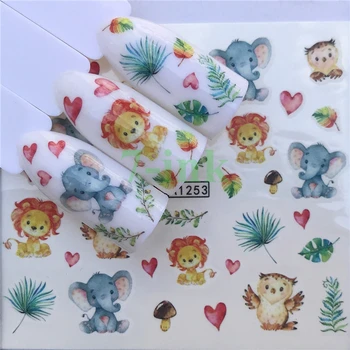 

Water Transfer stickers for nail art cute animal lion Elephant owl Leaves Decals Manicure Decor Nail Wraps Decals