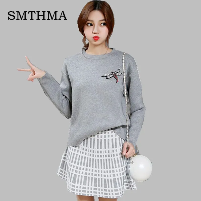 

2019 New arrival Crystal Dragonfly Long-sleeved Sweater +laids Skirt Suit Women Autumn Graceful Knitted Skirt Sets