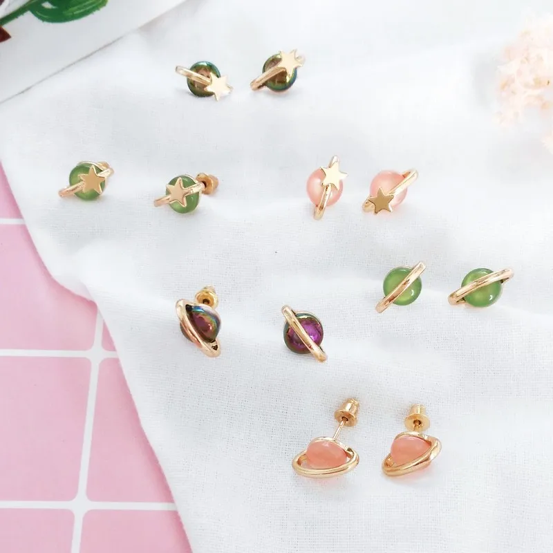 

free shipping 12 pair /lot fashion jewelry metal star resin stone planet earth earring for women