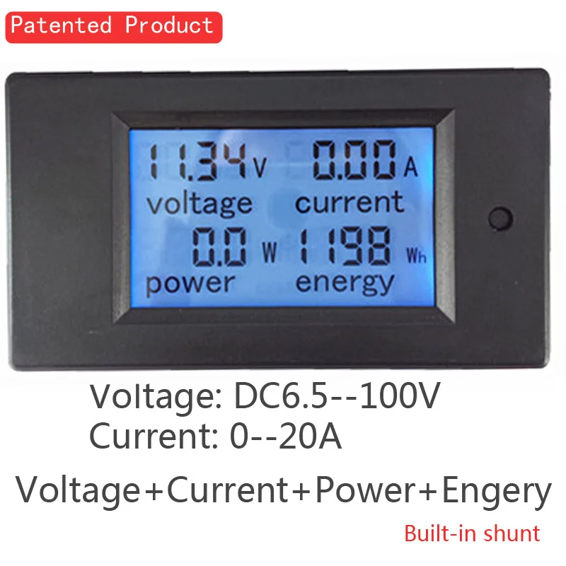 

LCD Digital Display DC 6.5-100V 0-20A Voltmeter/Ammeter/ Energy Meter/Power Meter/ Electric Power Monitor Bulit-in Shunt