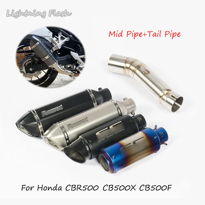 

Motorcycle Exhaust Tail Pipe+Stainless Steel Middle Link Pipe Racing Bike Refit Escape For Honda CBR500 CB500X CB500F 2013-2019