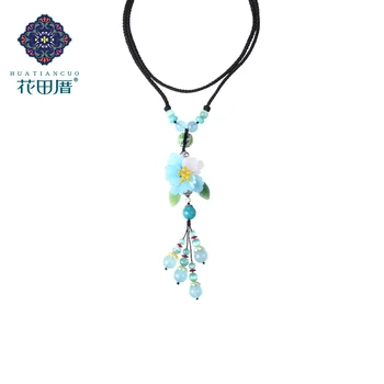

Cute/Romantic Tassel Handmade Pendant Necklace Rope Chain White Blue Colored Glass Flower Glass Stone Beads Accessories CL-17055