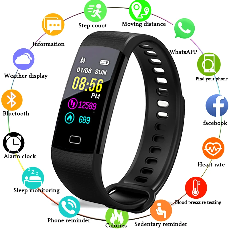 

LIGE Fitness tracker sport bracelet Blood pressure heart rate monitor LED color screen smart Wristband Pulsera inteligente+Box