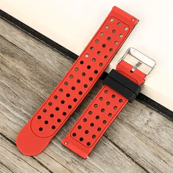 

22MM Mixed Color Black and Red Watch Band Fashion Waterproof Replacement Soft Silicone Watch Strap with Round Hole Pin Buckle