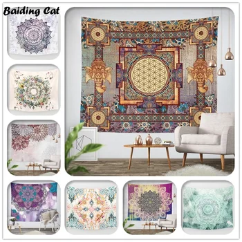 

Indian Yoga Om Symbol Tapestry Aubusson Colored Printed Decor Mandala Tapestry Religious Wall Carpet Room Bed Blanket M/L Size