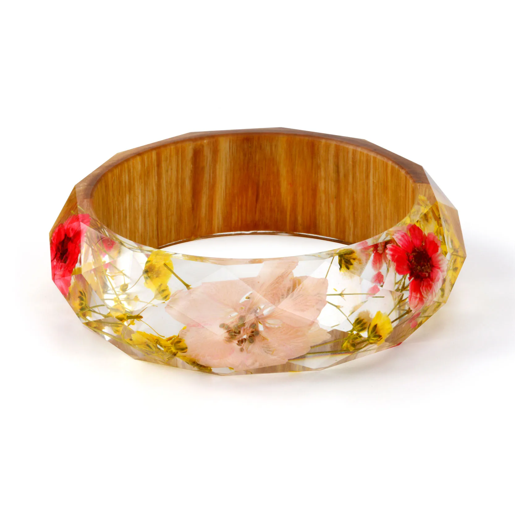 2018 New Handmade Resin Bangle Bracelet Real Dried Flower Rhombus Bohemia Style Bangle for Women
