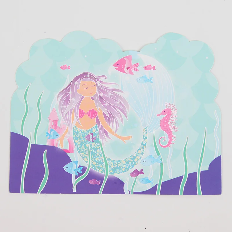 

6pcs Cartoon Mermaid Party Invitation Card Birthday Ocean Theme Invitation Card Disposable Tableware Sets for Kids Party