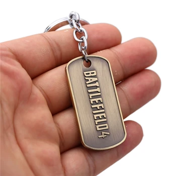 

Julie 12Pcs/lot Battlefield 4 Letters Logo Dog Tag Model Alloy Keychain Women Men Game Jewelry Key Chain Ring Holder Chaveiro