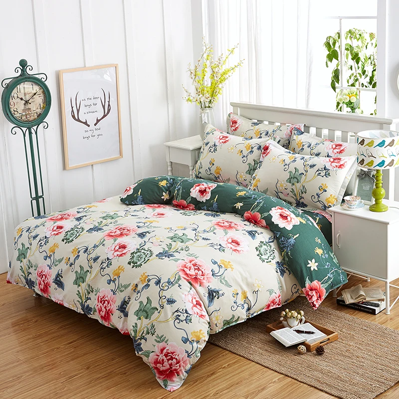 4 pcs Bedding Set Cotton Bed Linens Stripe Eco friendly Printed Duvet