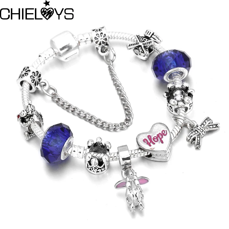 

CHIELOYS European Silver Charm Bracelet Dumbo Pendant Safety Chain Brand Charm Bracelet & Bnagle For Women DIY Jewelry BA028