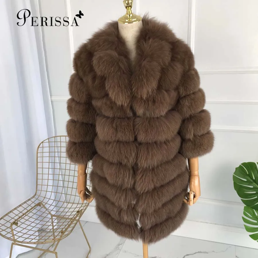 

High quality Fur coat Luxury fox fur coat with big turndown collar Female Genuine Fox Fur Coat Jacket Outwear thick Warm