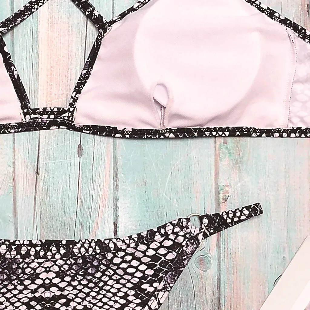 Women Serpentine Printing Bikini Set Two Piece Sexy Snake Print Swimsuit Push Up Padded Bikini Swimwear Summer Beach Suit #A