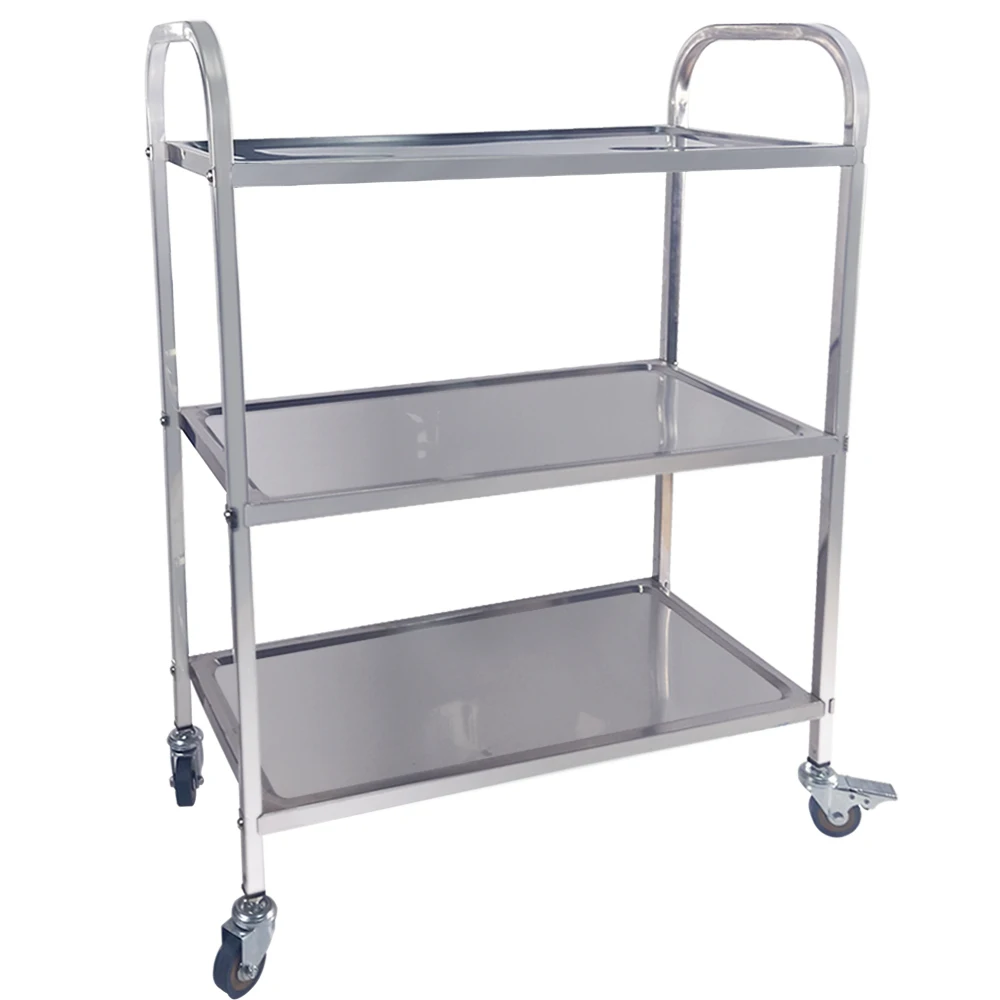 

3 Tier Trolley Cart Stainless Steel Storage Trolley with PVC Wheels Bearing 100kg for Catering Hotel Restaurant