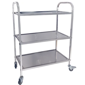

Stainless Steel 3 Tier Trolley Cart with PVC Rolling Wheels Large Kitchen Shelf Trolley for Catering Restaurant Bearing 100kg