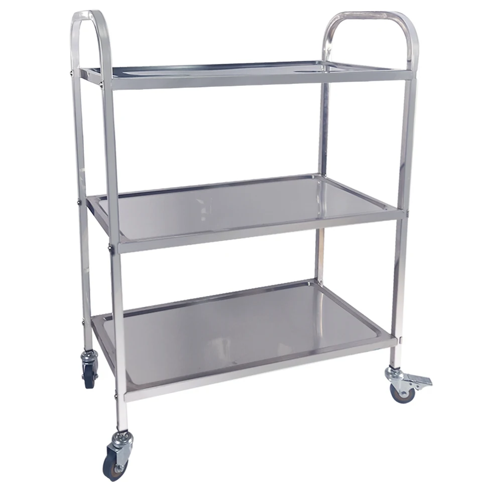 Stainless Steel 3 Tier Trolley Cart With Pvc Rolling Wheels Large