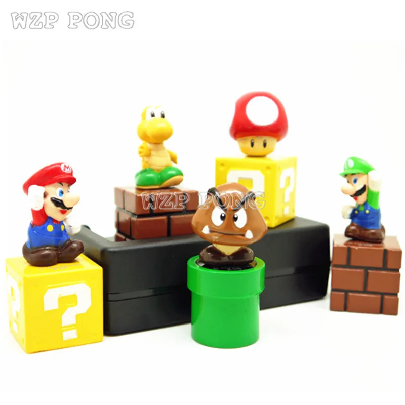 

5 pcs/lot Super Mario Bros PVC Action Figures Game mario collection Mushroom box model doll kid toys brinquedos Gifts for child