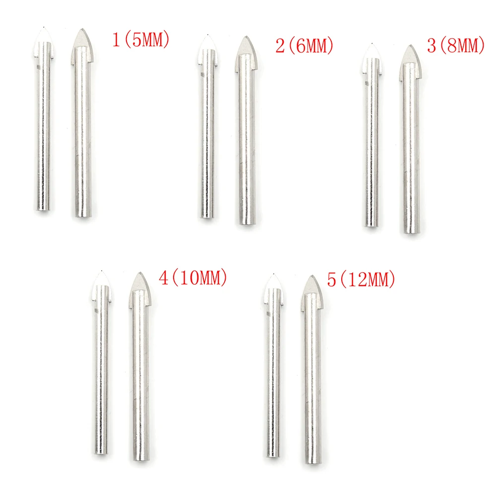 Goede 5 stks set Tungsten Carbide Driehoek Spear Punt Hoofd Spiegel Keramische Marmeren Tegel Glas Boor 4 12mm Groothandel