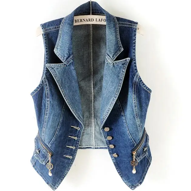 

plus size 3XL!Slim Vintage Frayed jeans vest Women