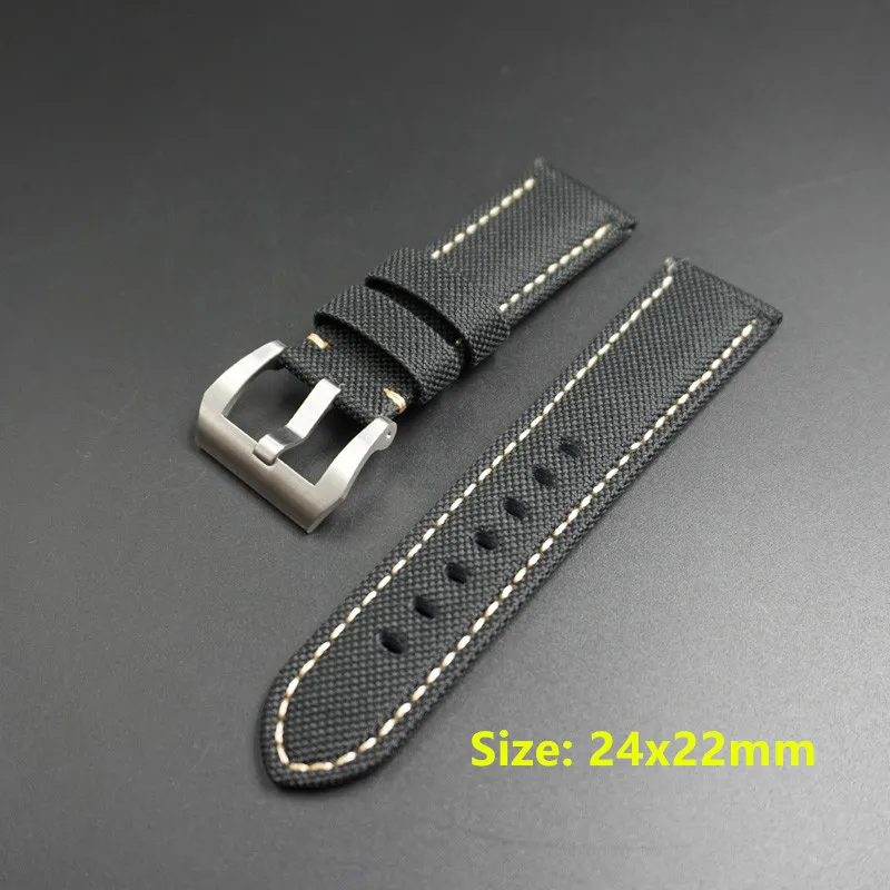 

Brand 24mm Fabric Vintage black Canvas Nylon with leather Watchband watch band Bracelet Buckle Clasp For Panerai strap tools