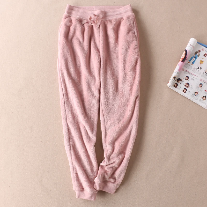 

Autumn and winter women fashion slim elastic waist soft double side fleece sleeping bottom female trendy thermal lounge pants