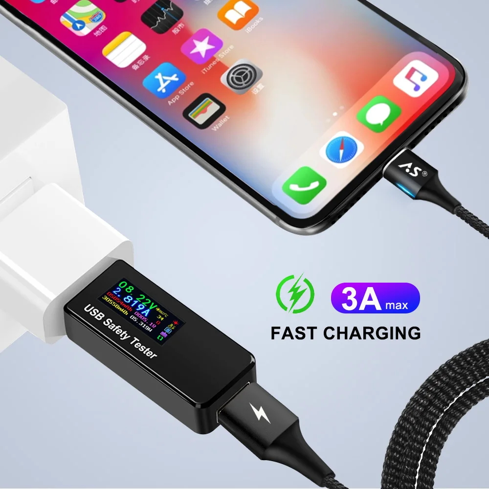 A.S для iPhone х зарядное устройство USB кабель передачи данных 3A быстрой зарядки и 8 Plus