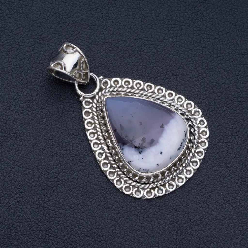 

Natural Dendritic Opal Punk Style 925 Sterling Silver Pendant 1 1/2" P0815