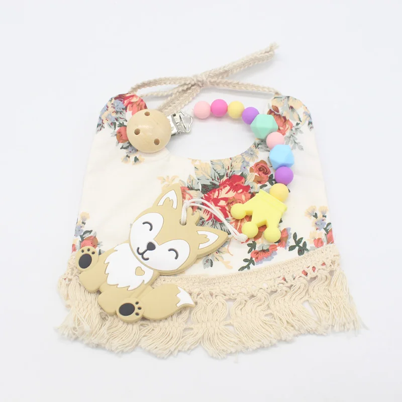 XCQGH Silicone Beads Wood Baby Pacifier Clip Teether Chew Toy Dummy Nipple Teethers Clip Holder Baby Shower Gift