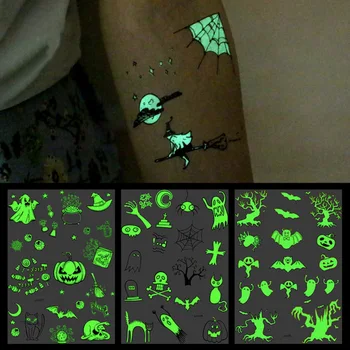 

1 sheet Glow in the Dark Luminous Tattoo Sticker Halloween ghost witch designs Waterproof Tattoo fluorescent noctilucent night