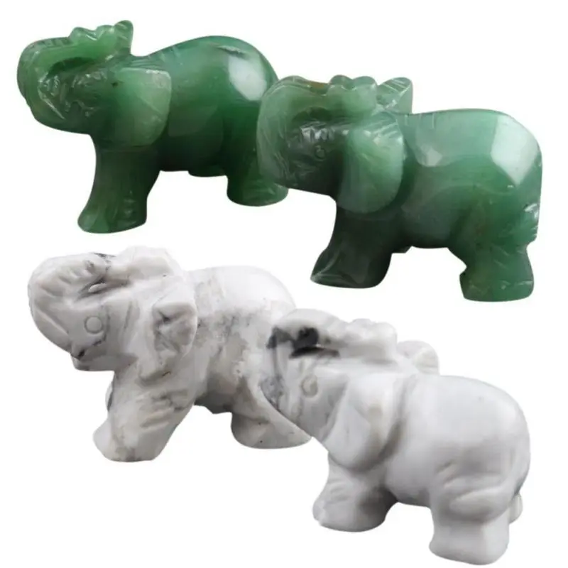

1pc Opal/Aventurine/Obsidian/Crystal/Jade Elephants Shape Stone Creative Home Desk Ornaments Figurines Miniatures Lucky Item