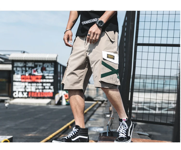Мужские шорты Карго летние прямые однотонные повседневные шорты с эластичной талией до колена спортивные мужские шорты