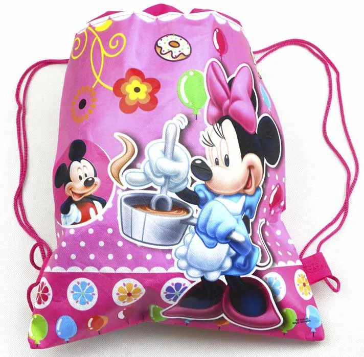 Gift bags Minnie Mickey Moana Trolls non-woven bag fabric backpack child travel school decoration mochila drawstring Cartoon | Дом и сад