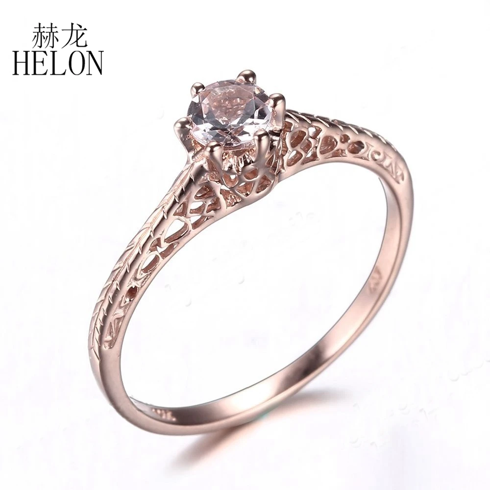 HELON Solid 14k(AU585) розовое золото безупречный круглый 4,5 мм 0.3ct натуральный морганит Кольцо женское свадебное арт-деко антикварные ювелирные изделия подарок