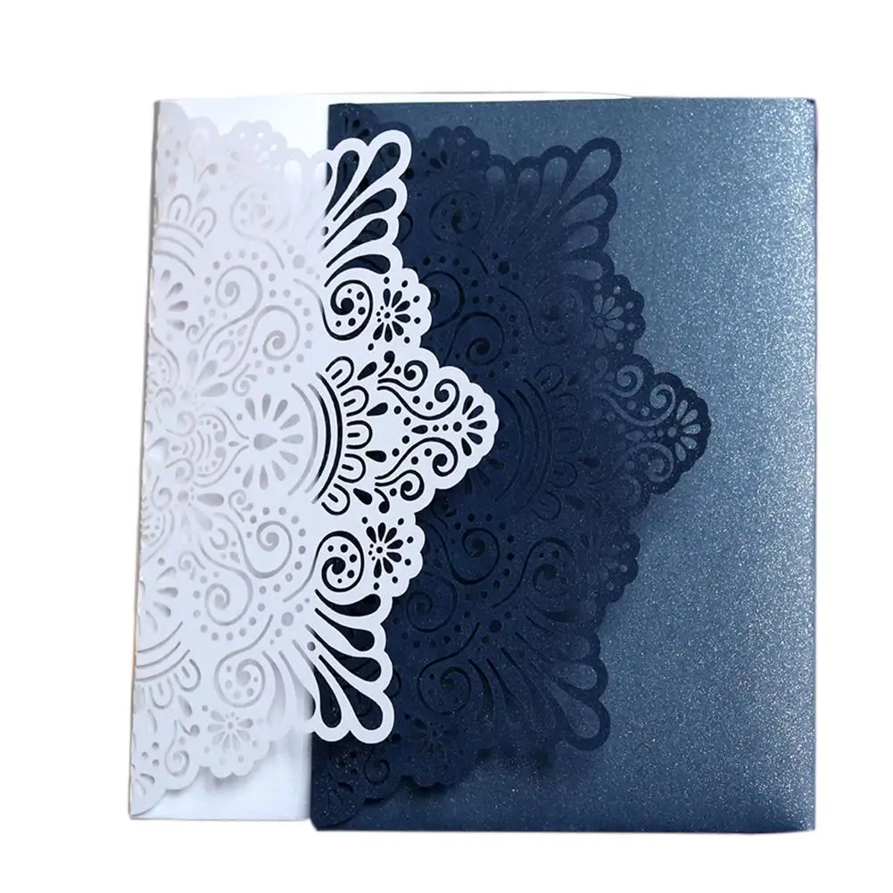  10PCS Lace Wedding Invitations Cards Laser Cut Tri-Fold Business European style invitation Cards Pa