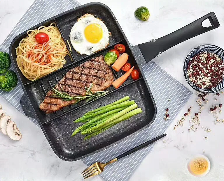 

Creative 5 in 1 Multifunction Breakfast Fryer Pan Flat Non-stick Divided Frying Grill Pan Eggs Steak Pots and Pans Cooker