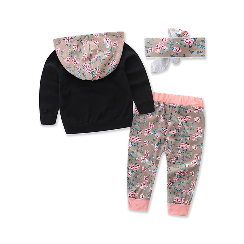baby clothing set line Top and Top Baby Clothing Sets 2017 Winter Sports Floral Hooded Tops Pants Headband Newbron Girls 3PCS Set Baby Girls Clothes baby clothing set long sleeve