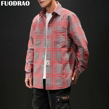 

FUODRAO Hip Hop Streetwear Plaid Shirt Men Full Sleeve Shirts Men Harujuku Shirts Men Japanese Camisa Masculina 5XL B030