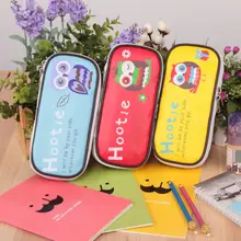 Kawaii Owl Large Capacity Pu Leather Pencil Case Stationery Storage Organizer Bag Holder Elephant