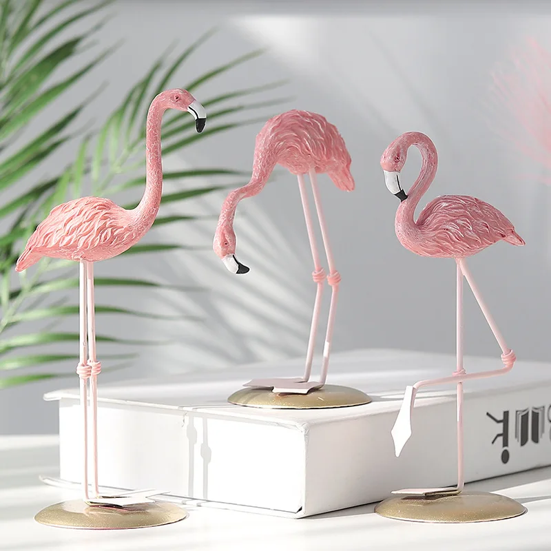 3 Estilo resina Flamingo estatuilla de simulación modernos estatua de animales para la decoración de la casa de fiesta de boda de regalo de San Valentín