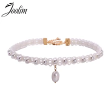Joolim Jewelry Wholesale Graceful White Lace Pearl Choker Necklace Wedding Necklace lace faux pearl design flower shape choker necklace