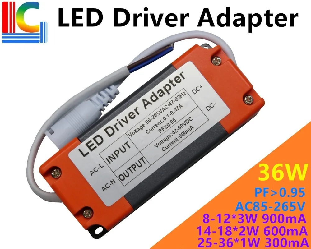 

36W LED Panel light driver adapter AC85-265V Power supply 300mA 600mA 900mA LED Ceiling light Lighting Transformer Freeshipping