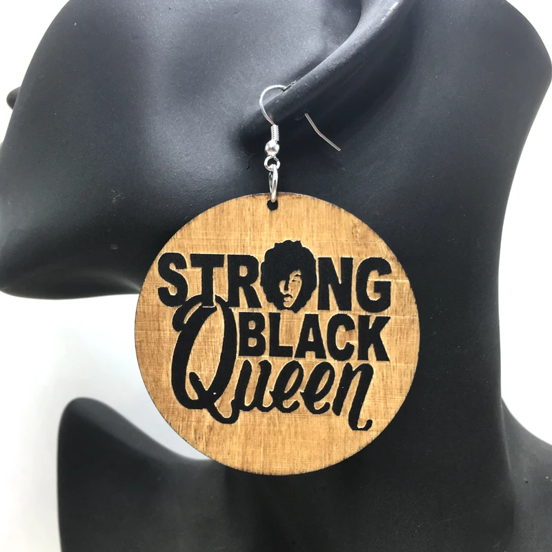 

Free Shipping! Strong Black Queen Wooden Earrings