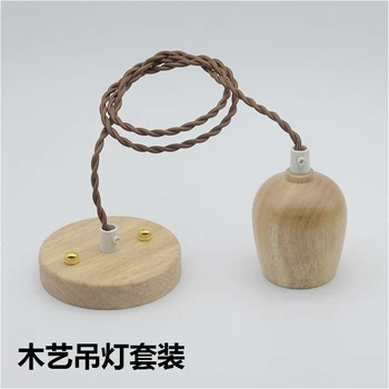 

Wooden ceiling rose with braided cable wire for Pendant lamp vintage chandelier E27 LED ceiling light bulb Lighting accessories