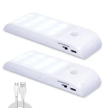 Светильник с датчиком движения, светильник с зарядным питанием от USB, 12 светодиодный, съемная магнитная полоса для гардероба