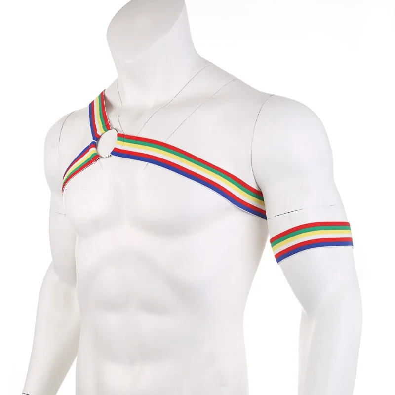 Cosplay&ware Hot Men Colorful Lingerie Body Chest Rainbow Harness Neck Nightclub Hollow Out Elastic Bondage Straps With Arm Band -Zentai shop online HTB1bXVDX3aH3KVjSZFpq6zhKpXa1.jpg